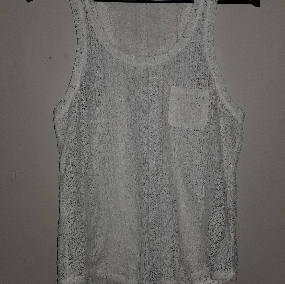 lace cream tank top front pocket